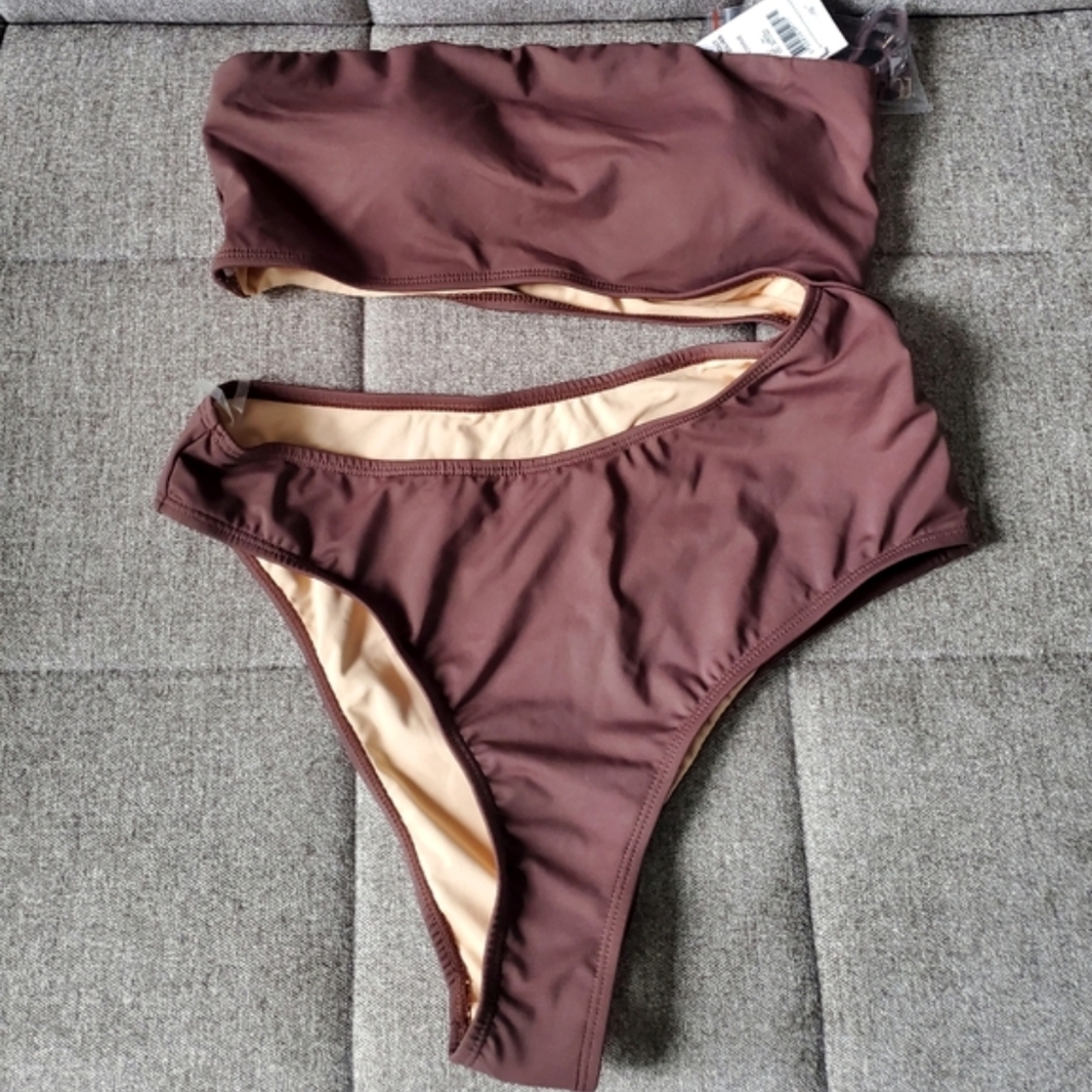 Cotton On | Cut Out Bandeau One Piece Swimwear In Brown Size M - Picture 3 of 9
